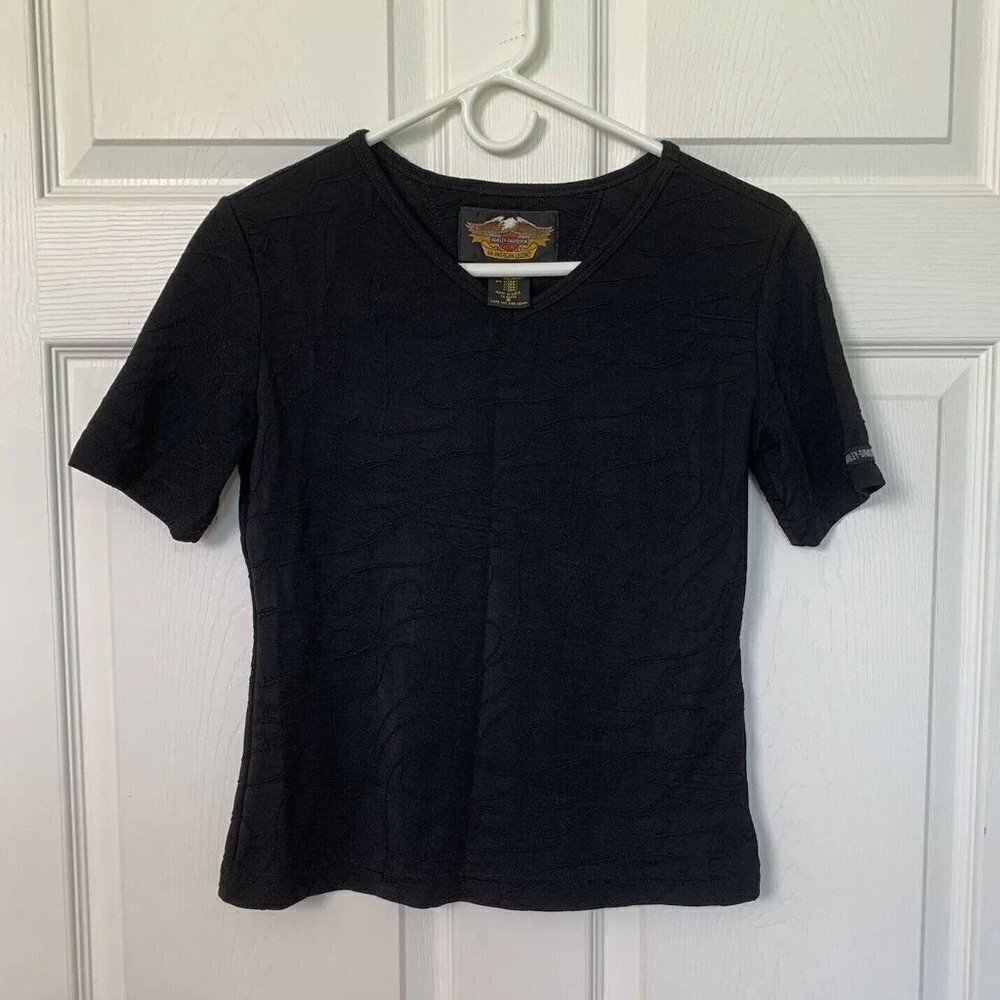 Harley Davidson Women’s Small Black Soutache Trim Short Sleeve Y2K Shirt
